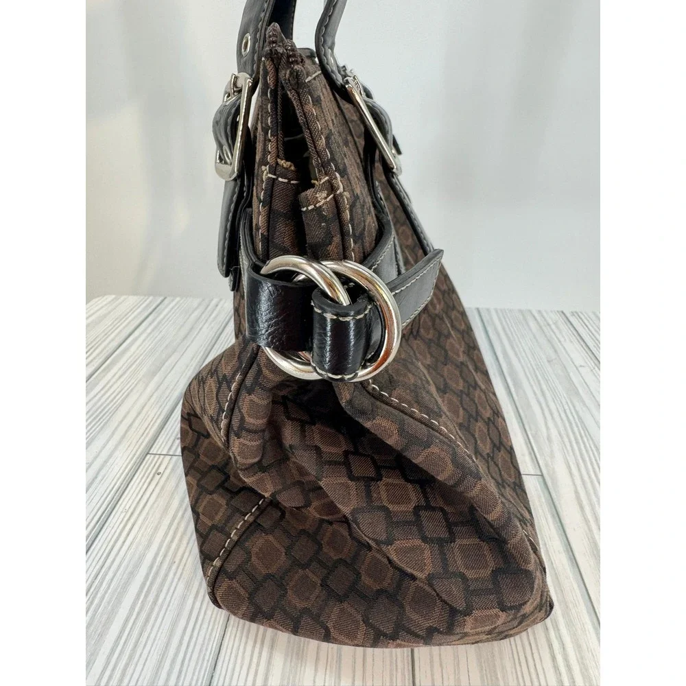 Nine West Women's Brown Geometric Print Buckle Accent Satchel Shoulder Bag Purse